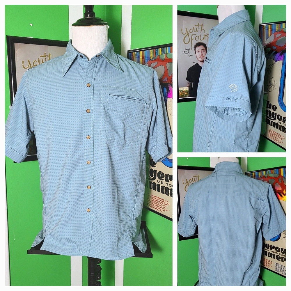 Mountain Hardwear Men’s Short Sleeve Fishing Hiking Shirt Blue Vented Size M
